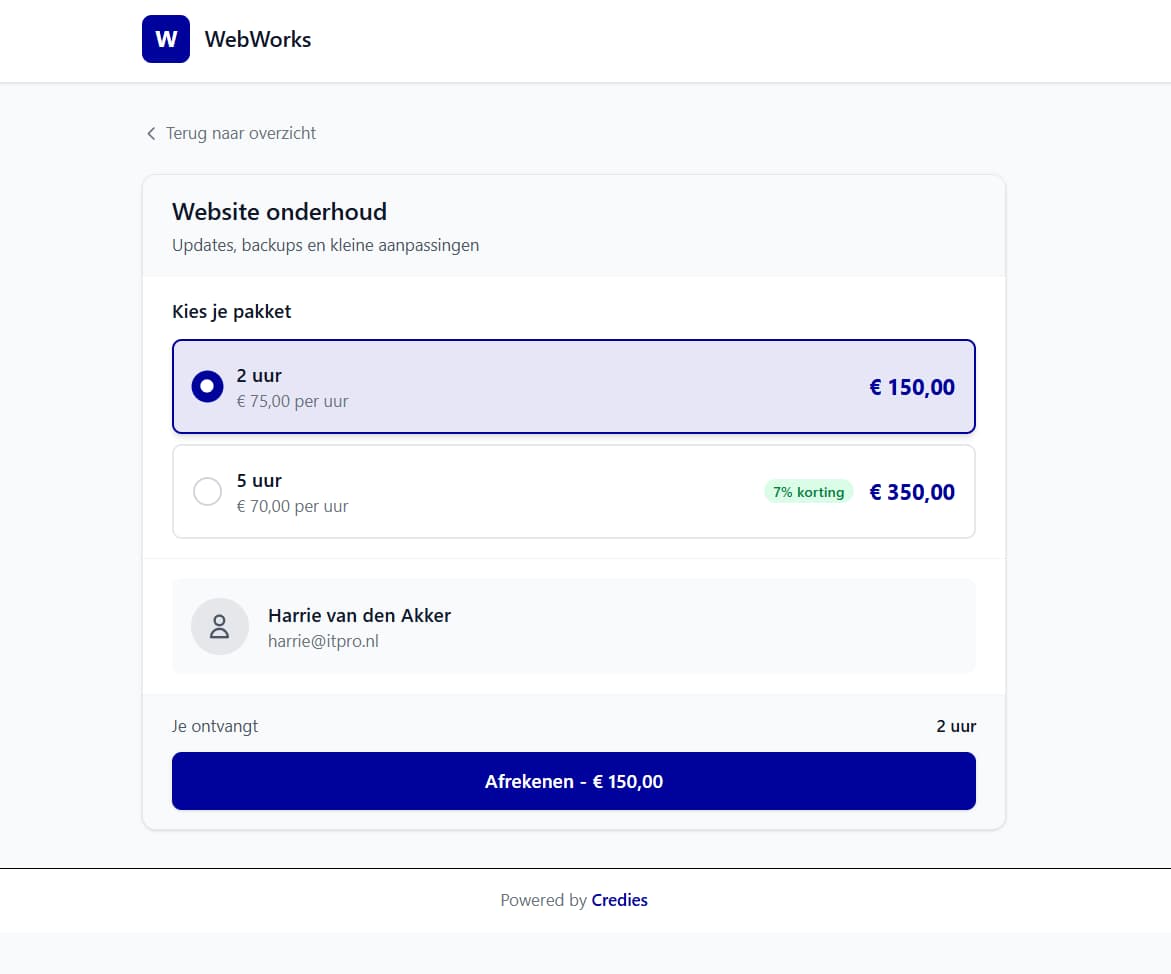 Credits toekennen aan een klant via online checkout