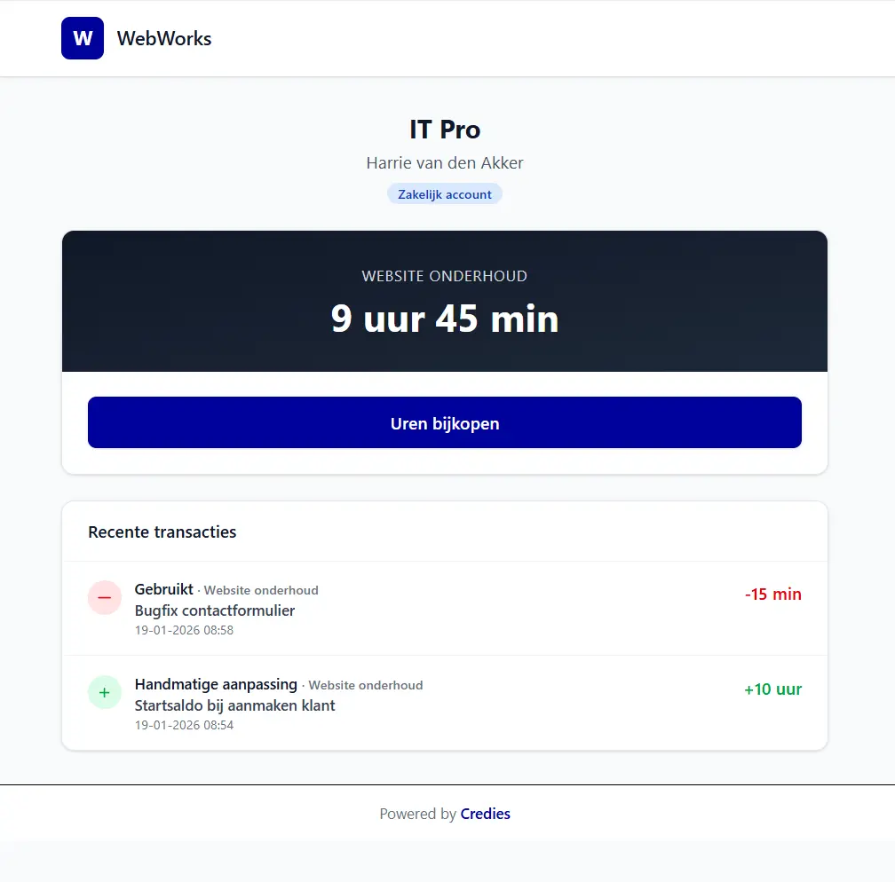 Persoonlijke klantpagina