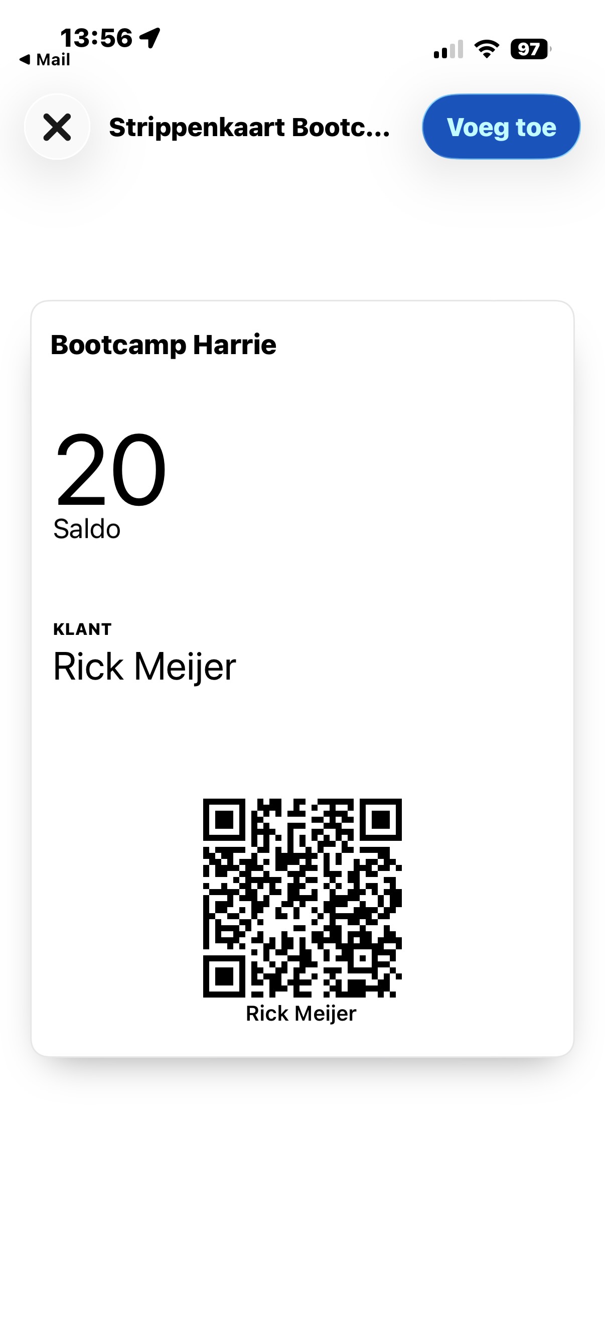 Credies Apple Wallet pas met saldo en QR-code
