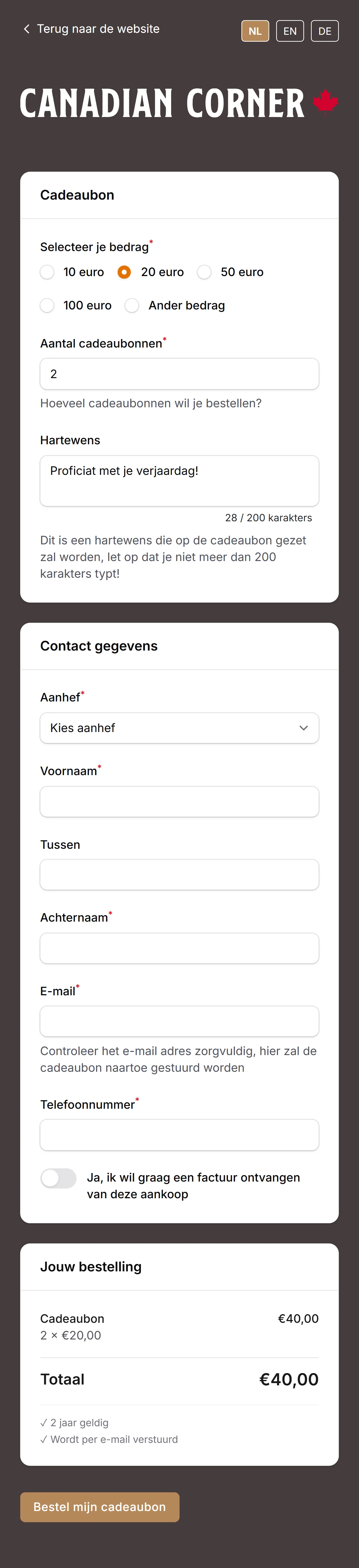 Mobiele gift card koop