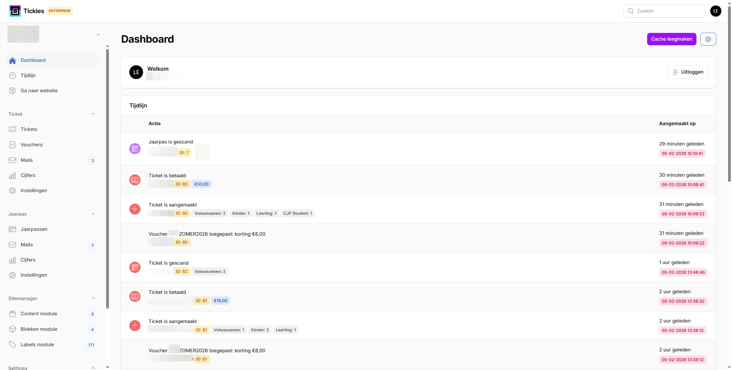 Admin dashboard